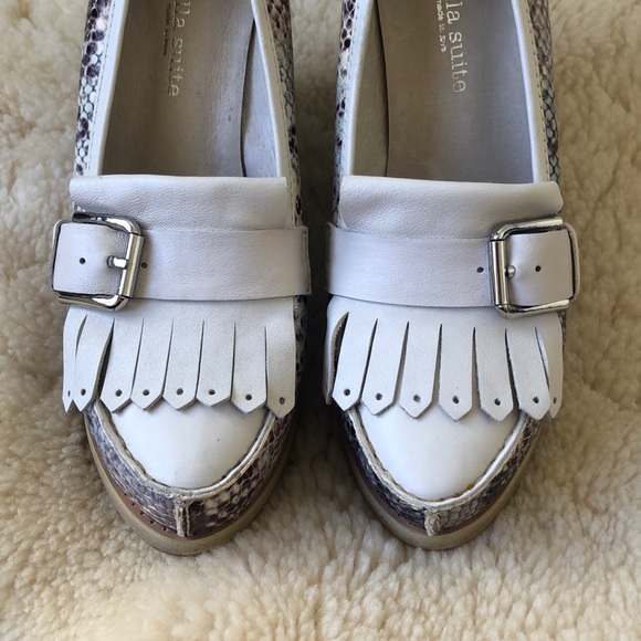 Snake print Fringed Leather Wedges - Picture 4 of 6